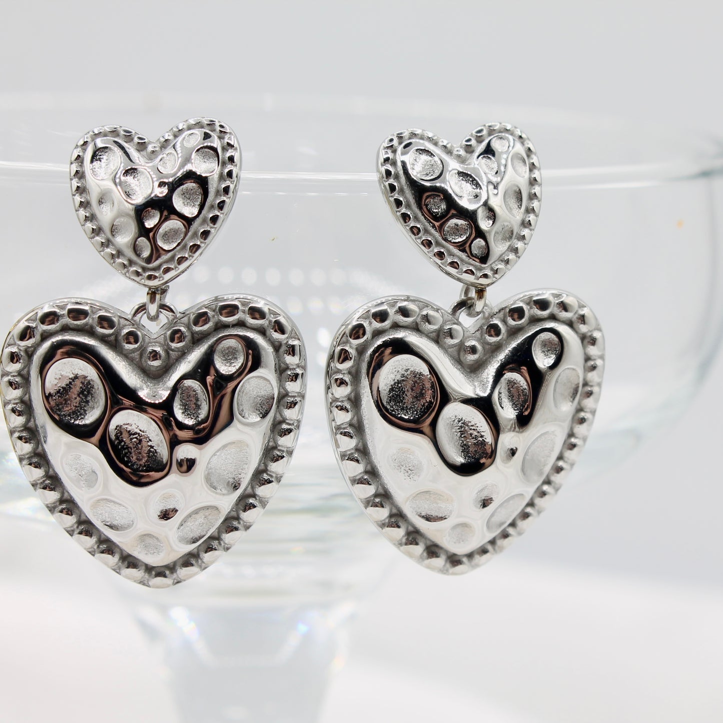 TEXTURED HEART DROP EARRINGS