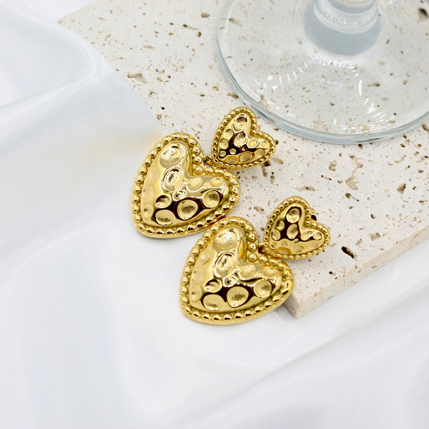 TEXTURED HEART DROP EARRINGS