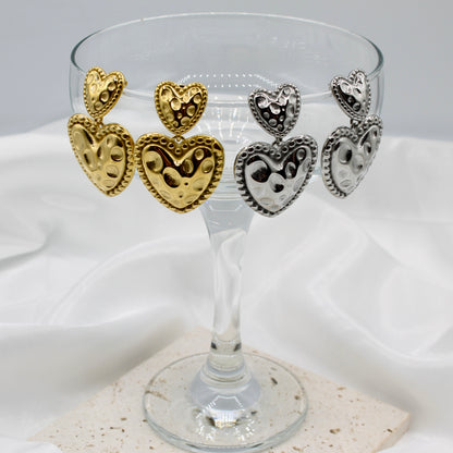 TEXTURED HEART DROP EARRINGS