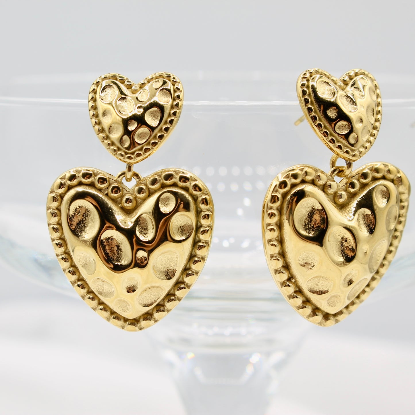 TEXTURED HEART DROP EARRINGS