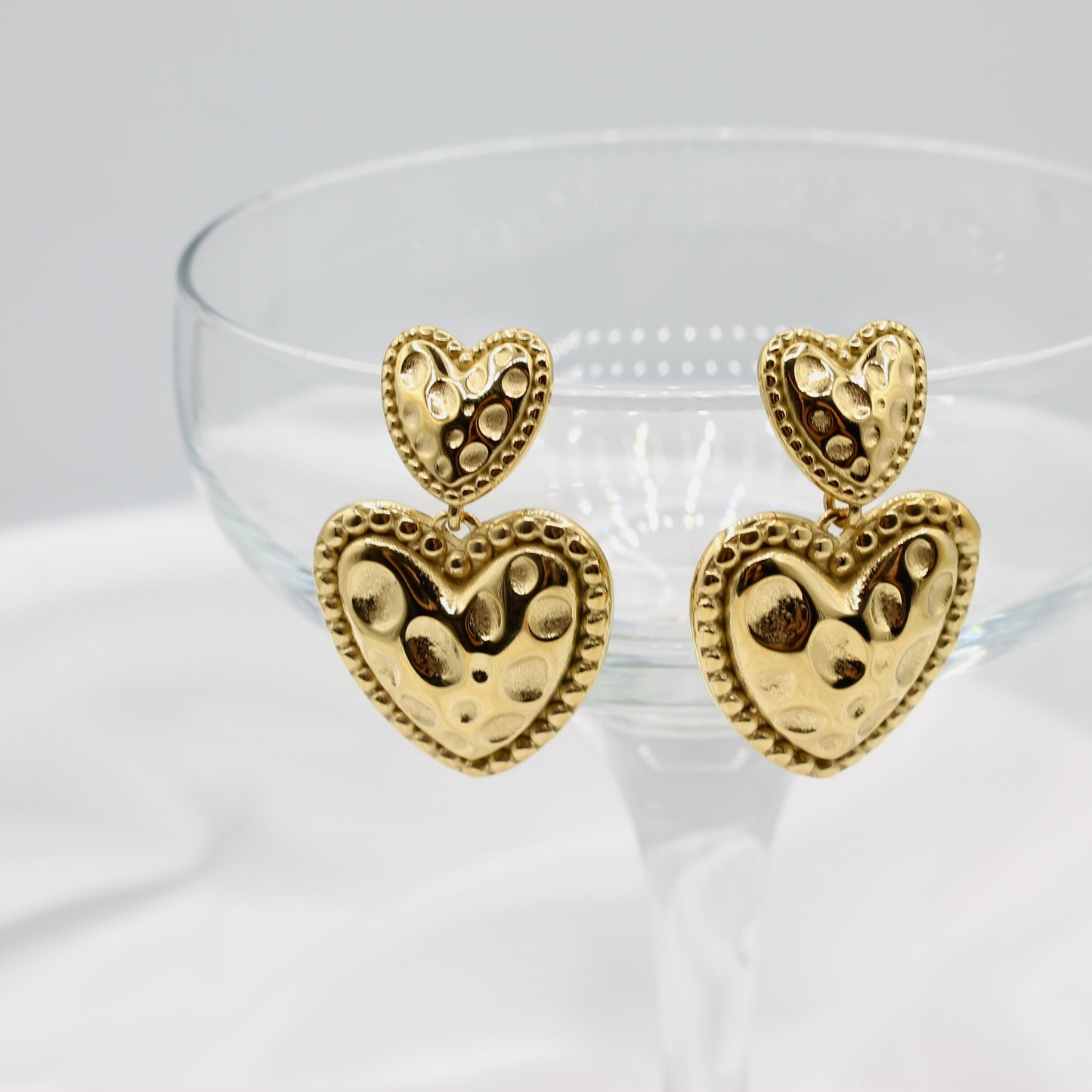 TEXTURED HEART DROP EARRINGS