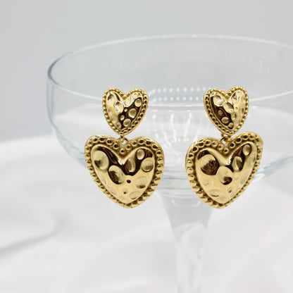 TEXTURED HEART DROP EARRINGS