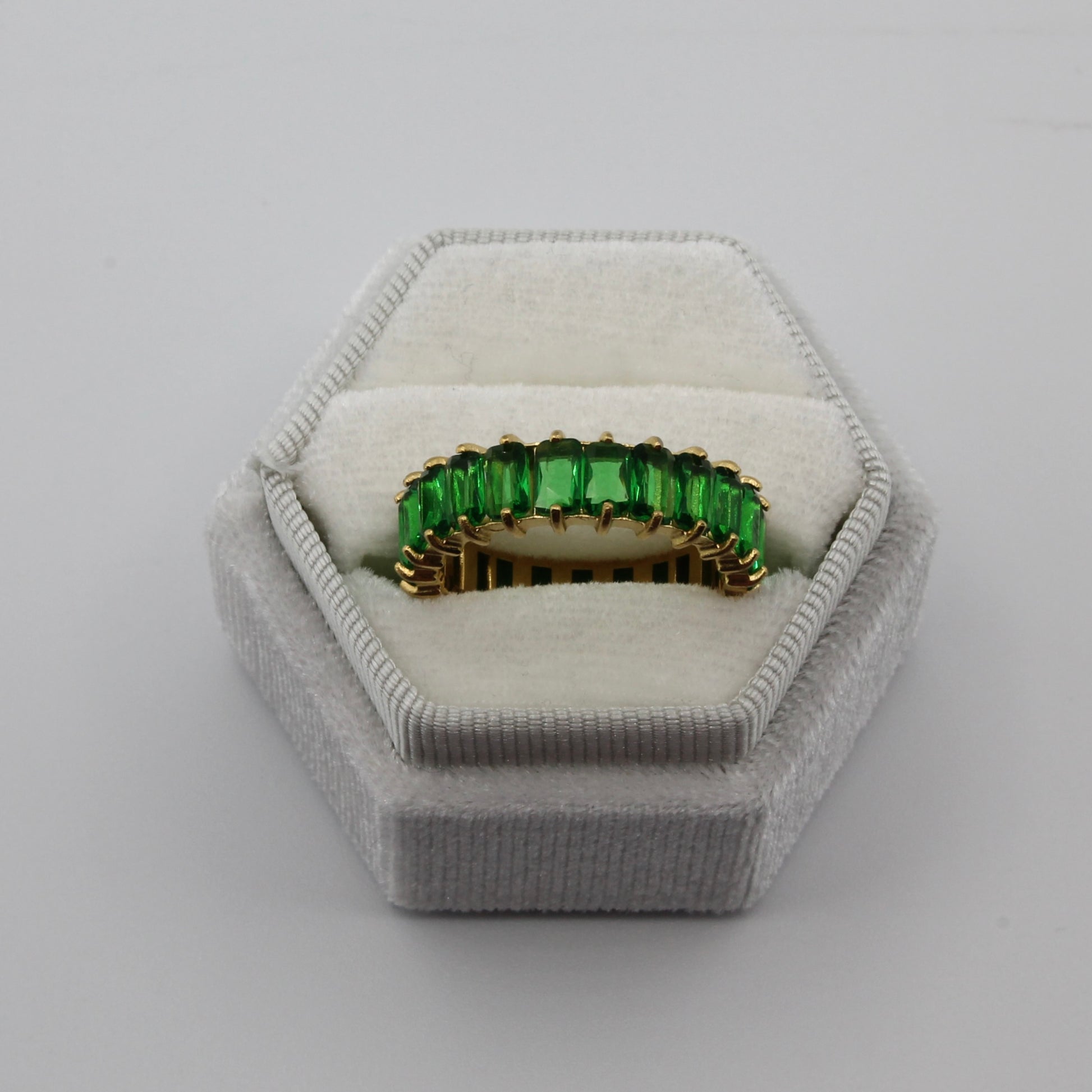 Gold Plated Stainless Steel Green Zirconia Ring