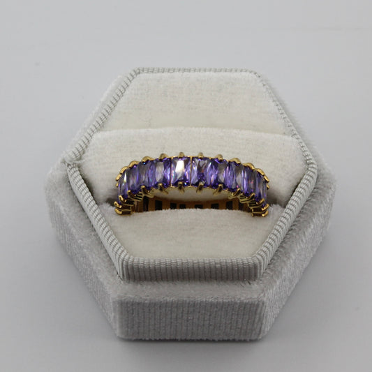 gold plated stainless steel purple zirconia ring