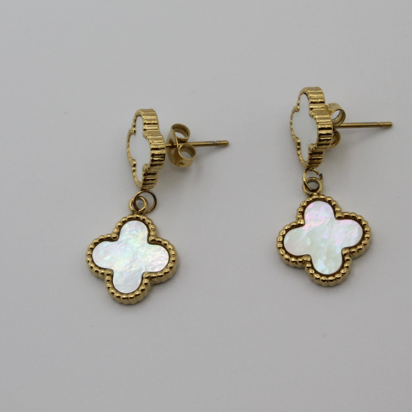 LUCY WHITE CLOVER DANGLE EARRINGS