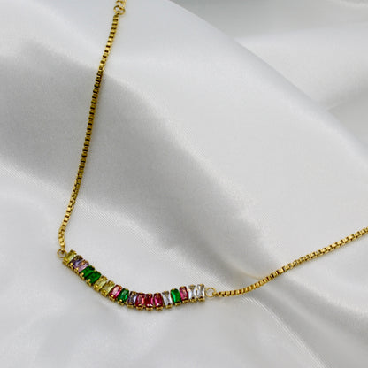 gold plated stainless steel multicolour zirconia anklet