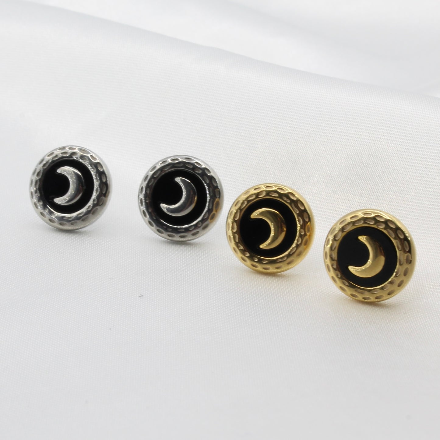 gold platinum plated Round Black Moon Stud Earrings