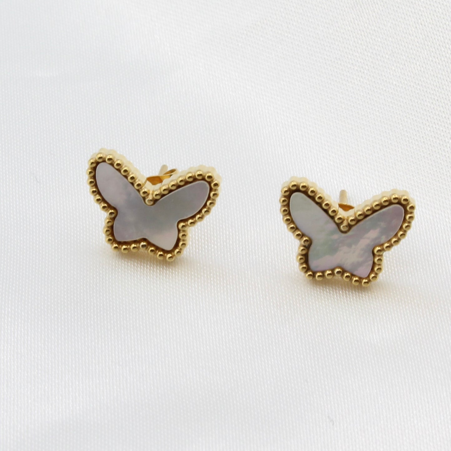 gold plated stainless steel white butterfly stud earrings