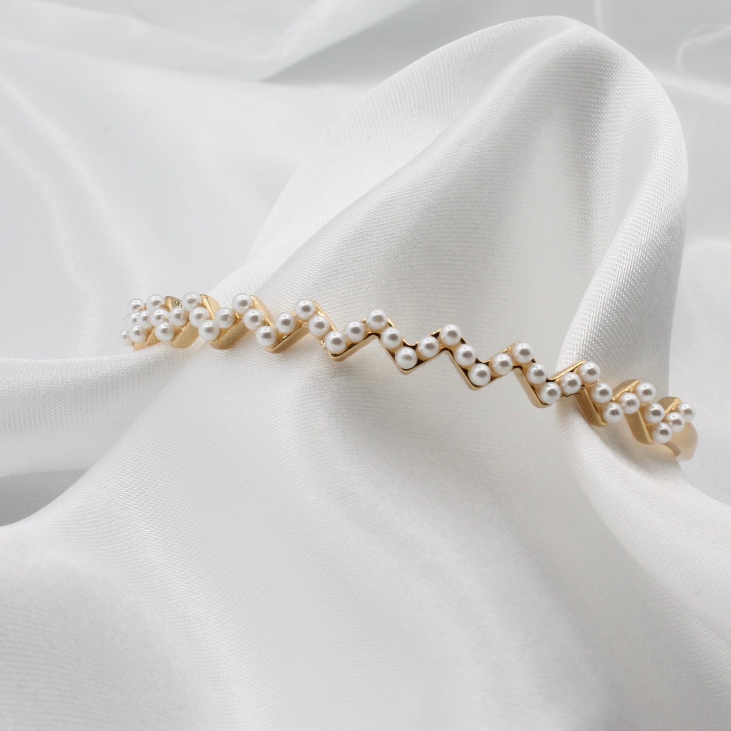 Gold Plated White Pearl Bangle