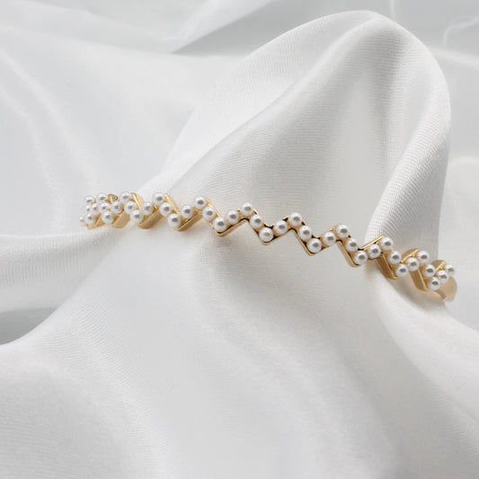 Gold Plated White Pearl Bangle