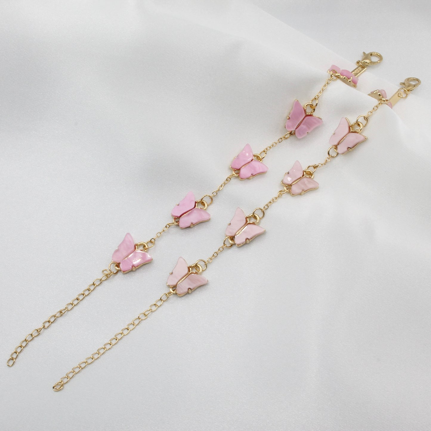 gold plated stainless steel pink butterfly bracelet