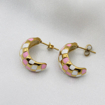 RUTH PINK WHITE STUD EARRINGS