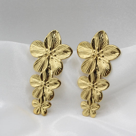 Gold Plated Stainless Steel  Flower Stud Earrings