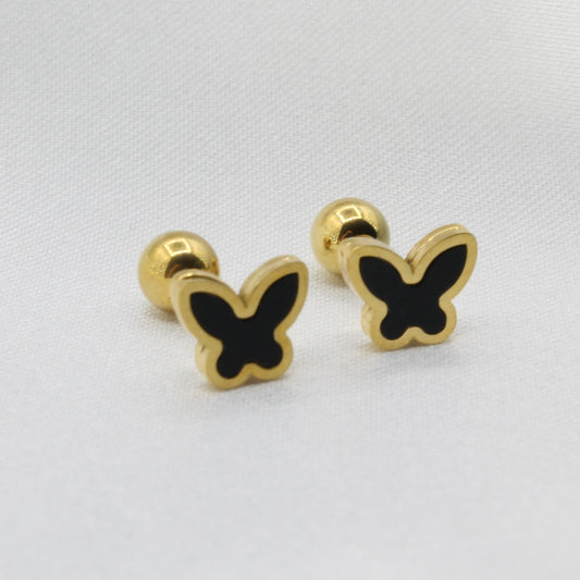 Gold Plated Stainless Steel Black Butterfly Ear Piercing